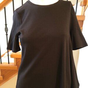 en THREAD Casual Short Sleeve Crew Neck Asymmetrical Cotton Top Black Sz S NWT